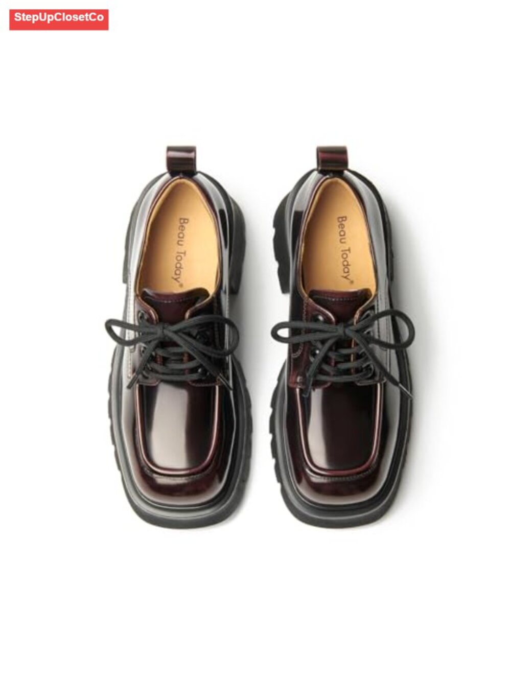 Women's Chunky Platform Oxfords Lace Up Business Casual Shoes Cow Leather